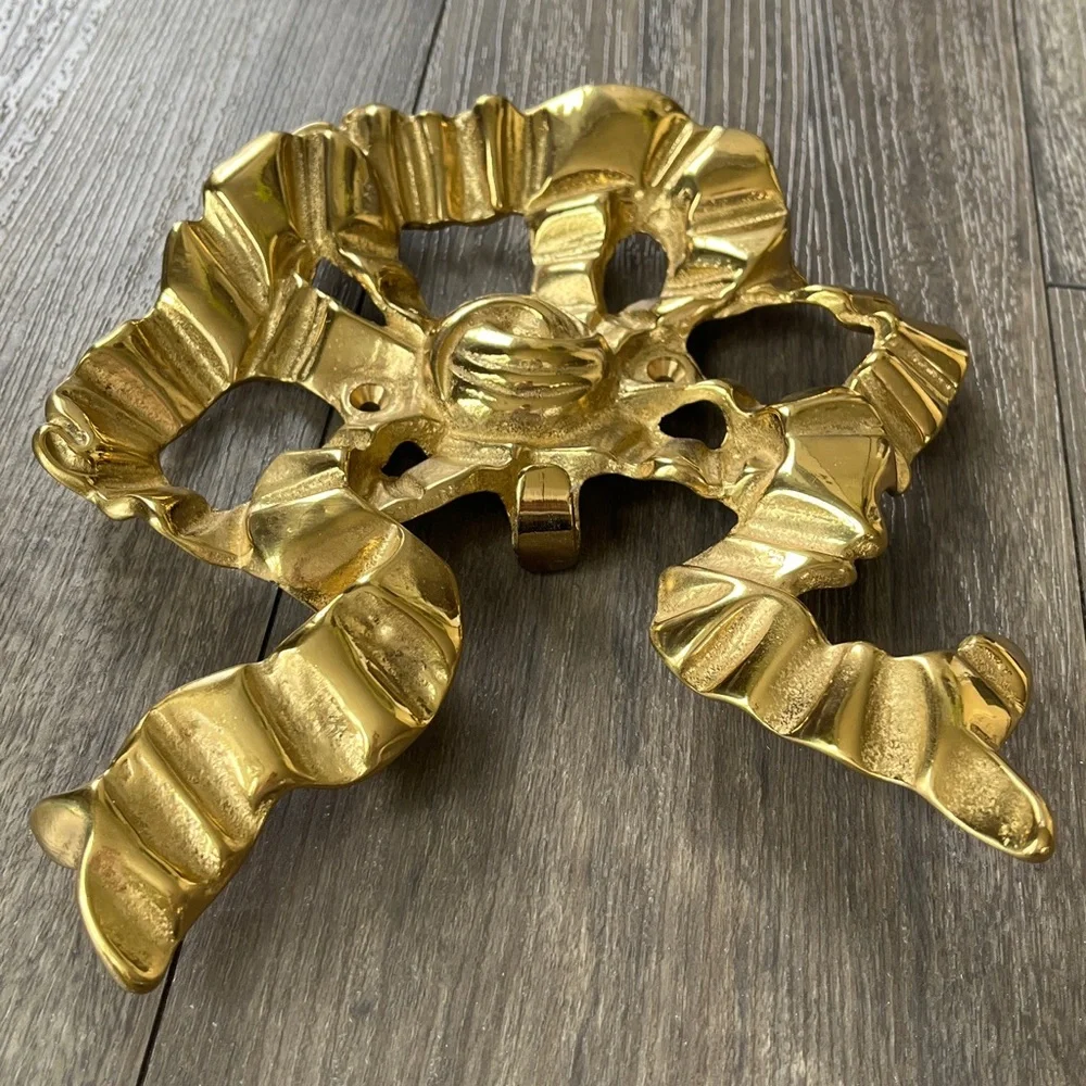 Vintage The Bombay Company Solid Brass Ribbon Bow Wall Hook Hanger